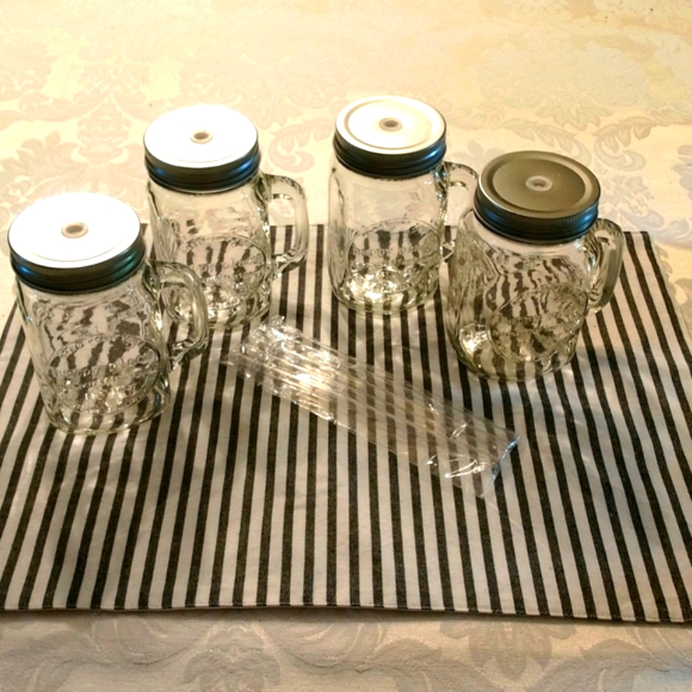 NWOT 4 mason jar beverage drink set